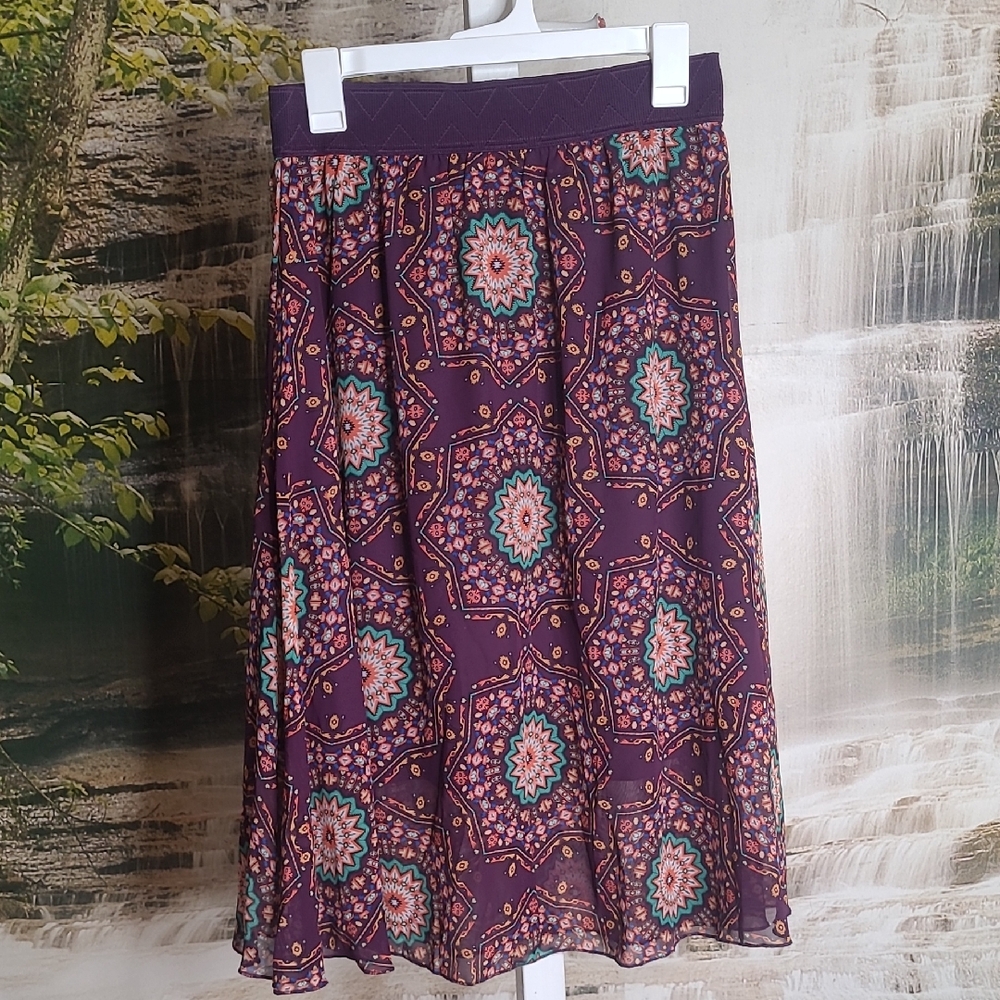 LulaRoe Womens Small Purple Boho Vibrant Paisley Sheer Flowy Skirt